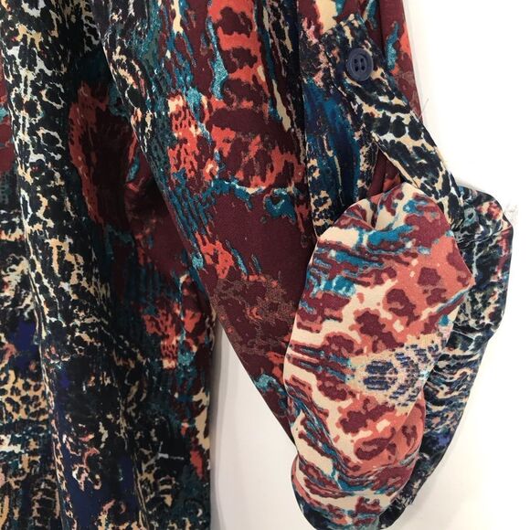 ANA Jewel tone Paisley Print Lightweight Flowy V Neck Roll Sleeve Blouse NEW - Picture 8 of 16